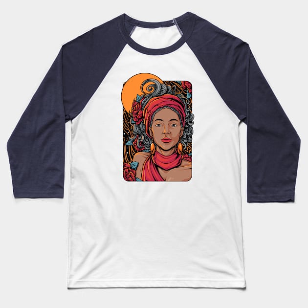 Black Woman Portrait Art Baseball T-Shirt by AngelFlame